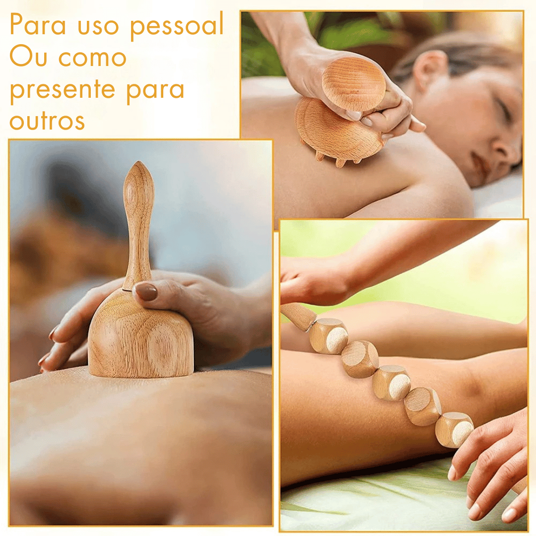 Kit de Massagem de Madeira 6 em 1