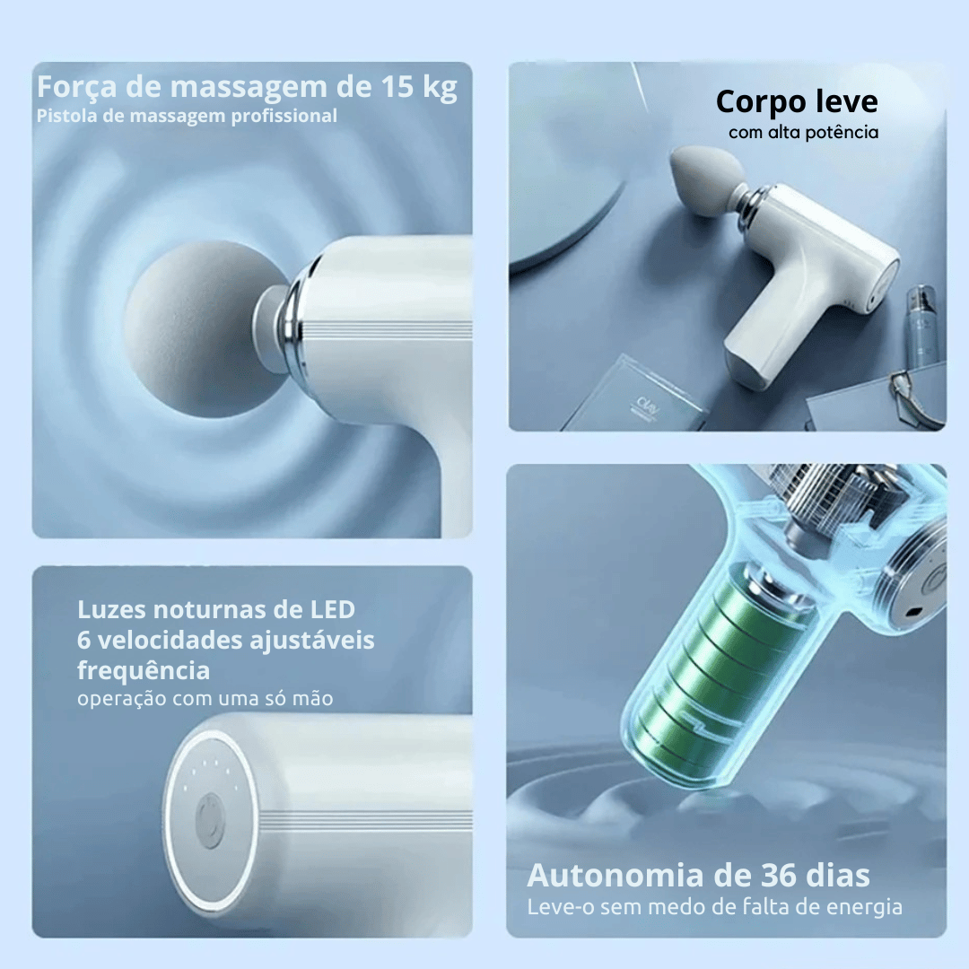 Pistola de Massagem Portátil LED