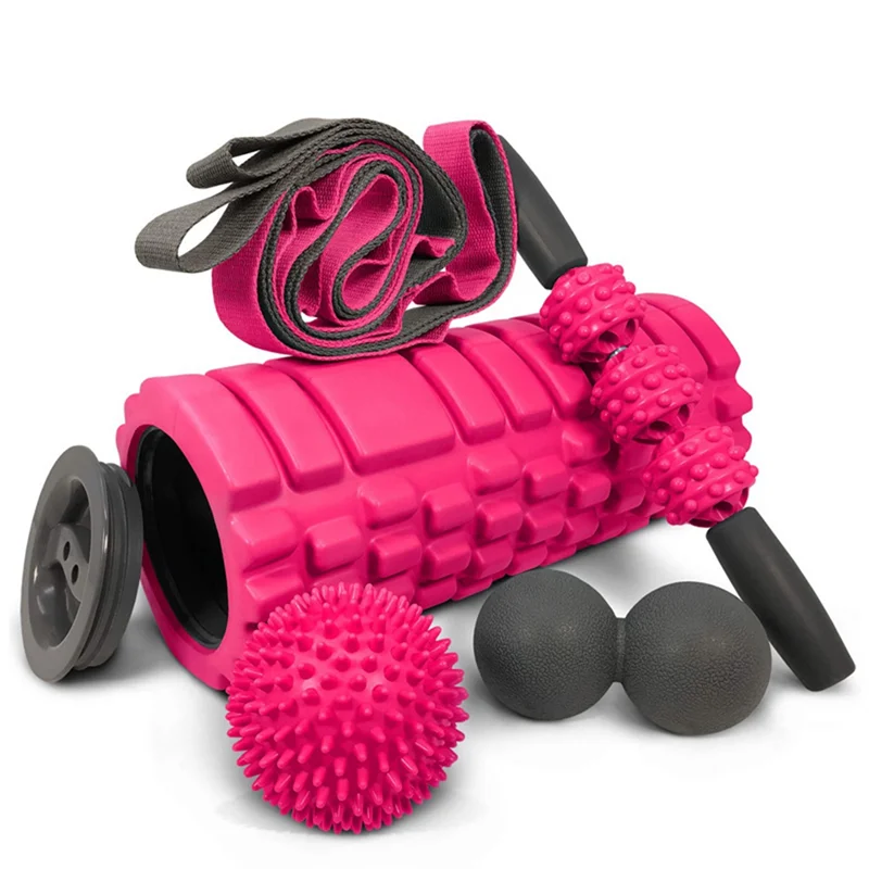 Y98A-5 in1 coluna de yoga massagem vara bola amendoim picada bola estiramento banda combinação massagem conjunto fasciite plantar bola