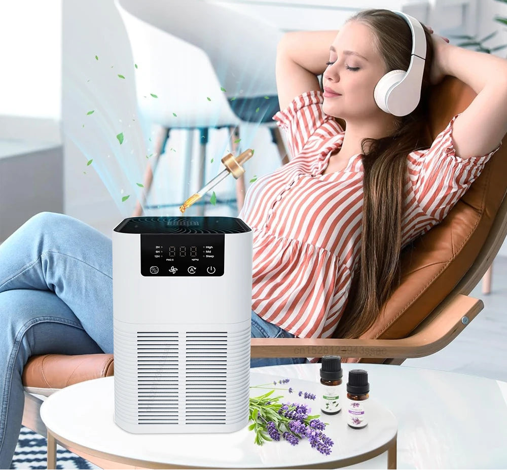 Purificador de ar, gerador de íons negativos de odor de fumaça com aromaterapia, filtro de ar para uso doméstico, filtro hepa, purificador de ar eficiente