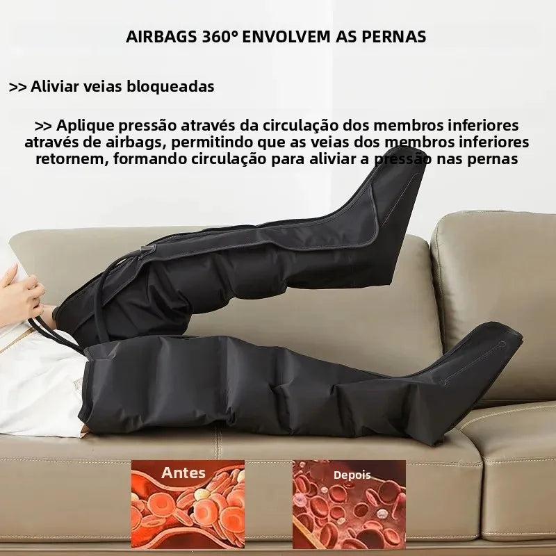 Pressão de ar perna massageador pé massagem botas amassar espremer relaxamento profundo bezerro com controle remoto