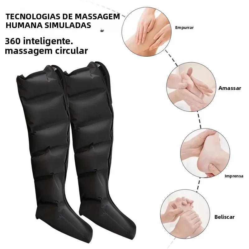 Pressão de ar perna massageador pé massagem botas amassar espremer relaxamento profundo bezerro com controle remoto